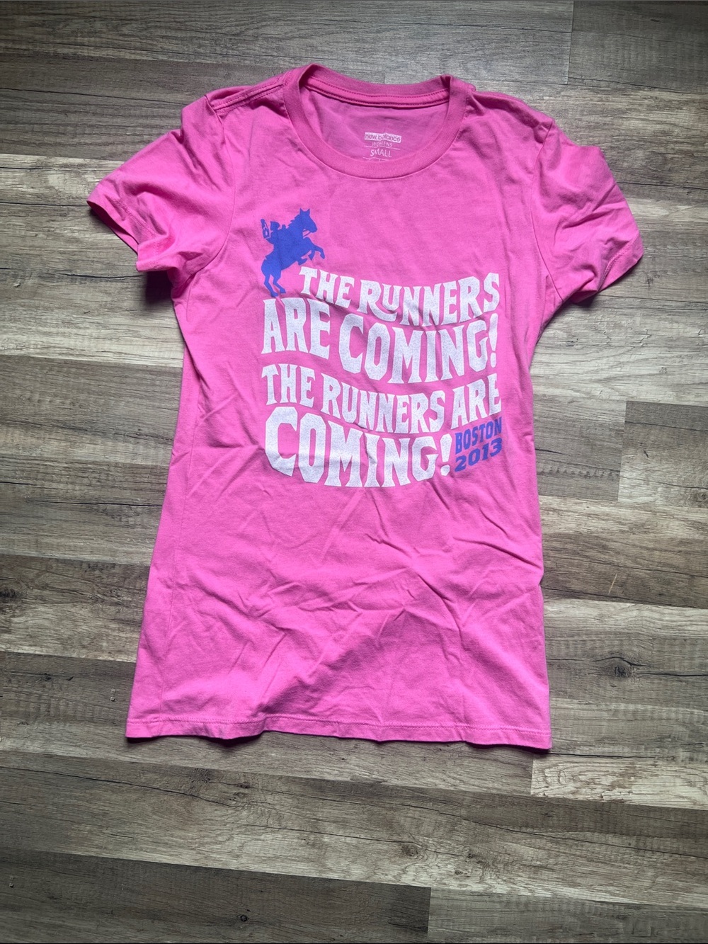 Pink Graphic Tee "The Runners Are Coming!" Boston Marathon 2013